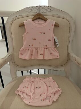 🤍 18 Mth Pink Ice Cream Print Ruffles Tank Top & Bloomers Set for Baby Girl NWT